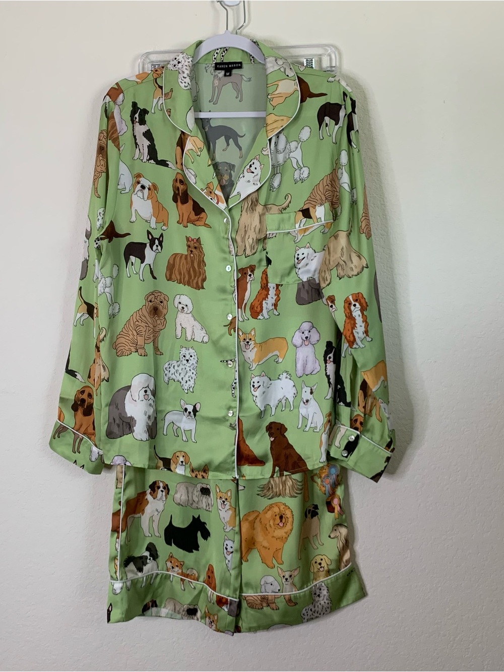 Karen Mabon Womens green “dog show” LS Shirt/ Pants pajama set M